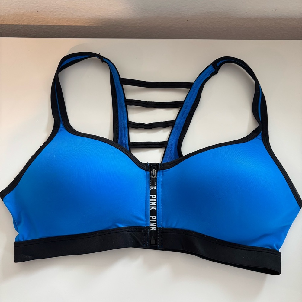 Victoria's Secret PINK Blue Sports Bra Front Zip push-up Athletic Bra never worn